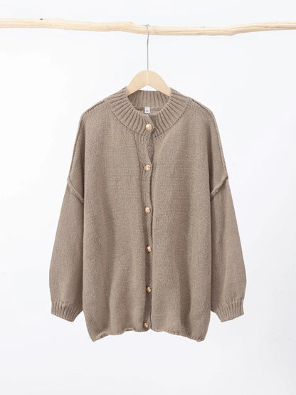 Women's Cardigan Sweater Ribbed Knit Cuffed Sleeves