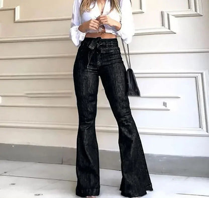 Women's High Waist Slim Fit Jeans Zipper Fly Dark Blue