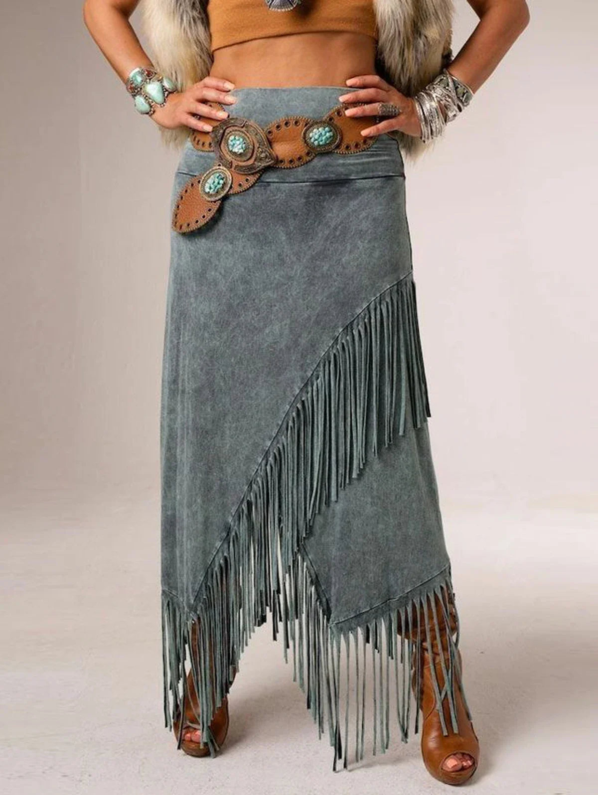 Women's A-Line Maxi Fringe Skirt - Vonnera