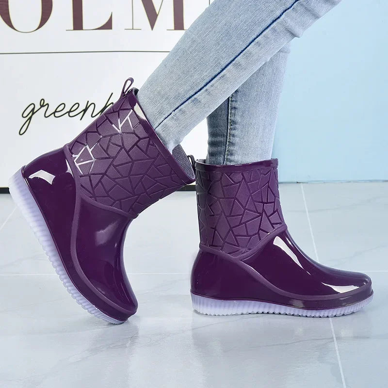 Women's Waterproof Rain Boots Mid-Calf Non-Slip Lightweight