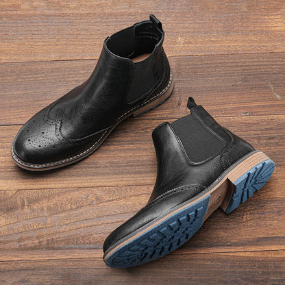 Men's Chelsea Boots Leather Ankle Brogue Brown - Vonnera