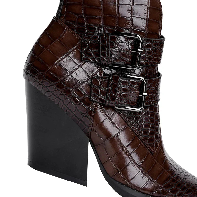 Women's Ankle Boots Textured Buckle Black