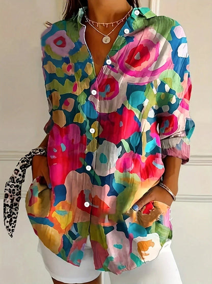 Women's Button Front Printed Blouse