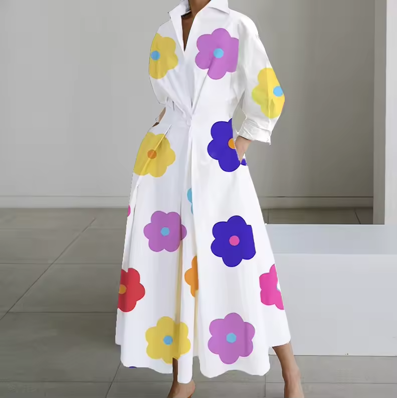 Elegant Button-Down Shirt Dress with Cinched Waist
