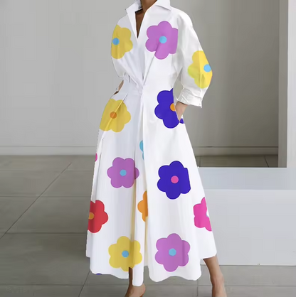 Elegant Button-Down Shirt Dress with Cinched Waist