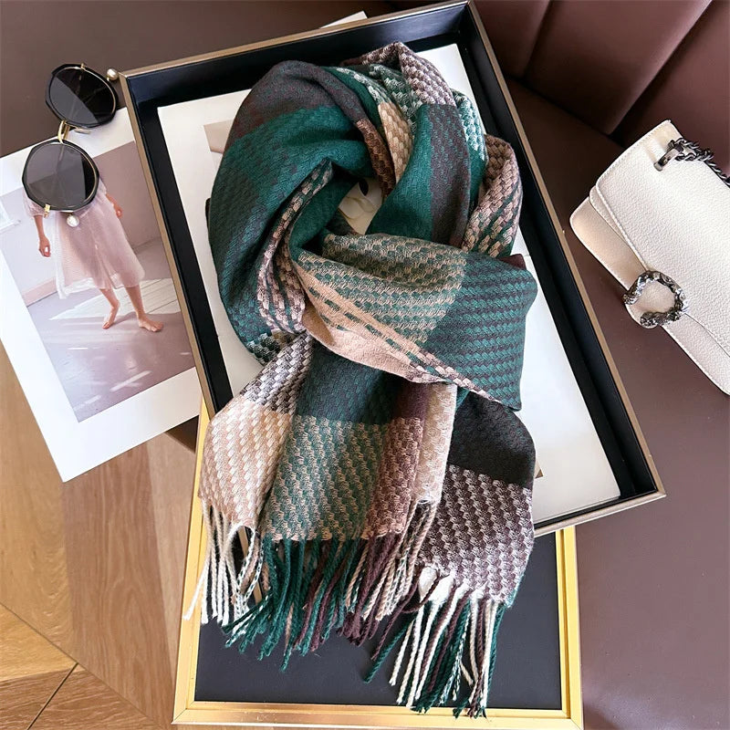 Arvella Women's Plaid Scarf With Tassel