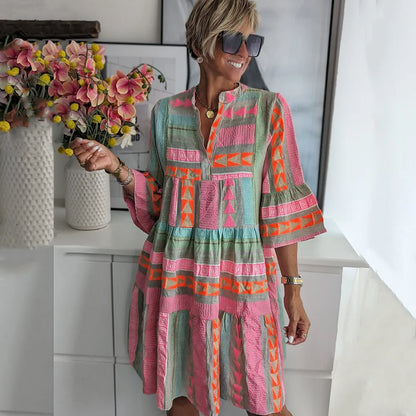 Women's Geometric Print Tiered Spring Dress - Vonnera