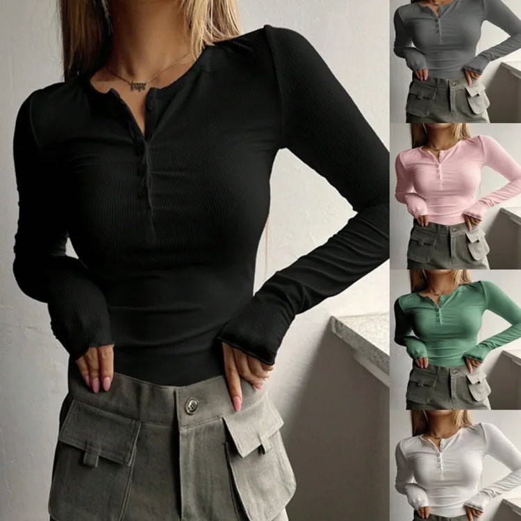 Women's Ribbed Henley Summer