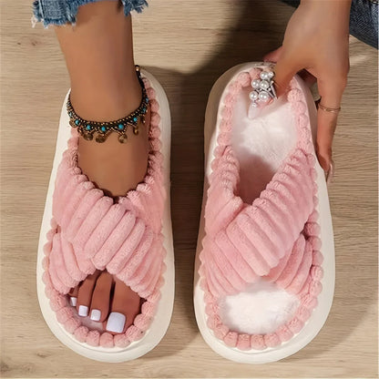 Women's Open Toe Slippers Plush Soft Cushioned Sole