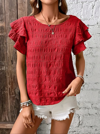 Women's Ruffle Sleeve Blouse Smocked