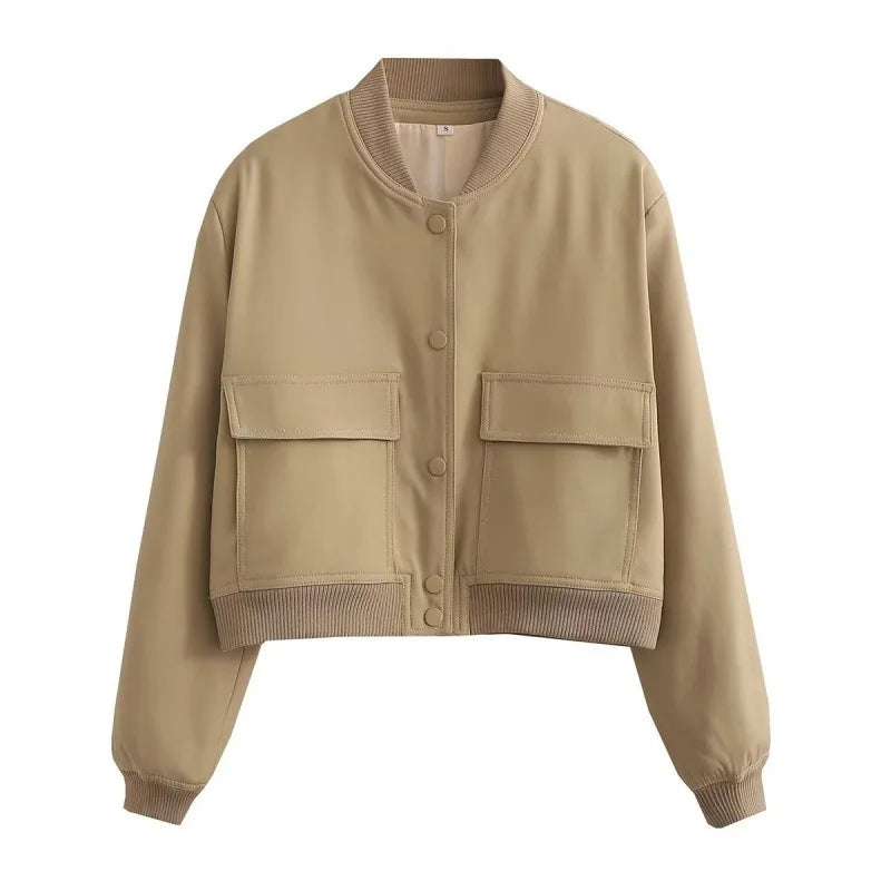 Women's Lightweight Bomber Jacket Cotton Button Front Pockets