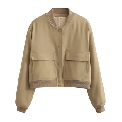 Women's Lightweight Bomber Jacket Cotton Button Front Pockets