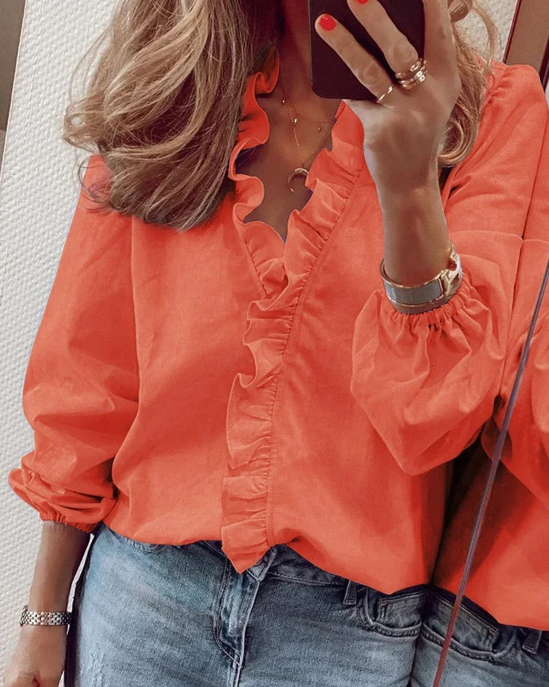 Women's Ruffle Long Sleeve Blouse - Vonnera