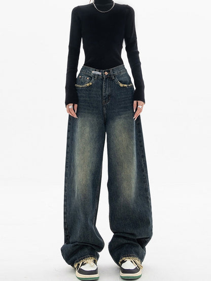 Women's High Waisted Distressed Wide Leg Jeans Comfortable Blue - Vonnera