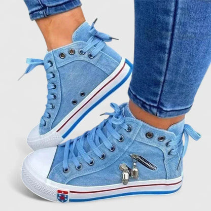 Women's Denim High Sneakers Lace-Up Side Zip - Vonnera