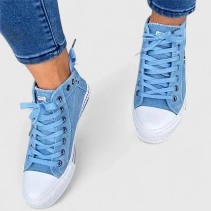Women's Denim High Sneakers Lace-Up Side Zip