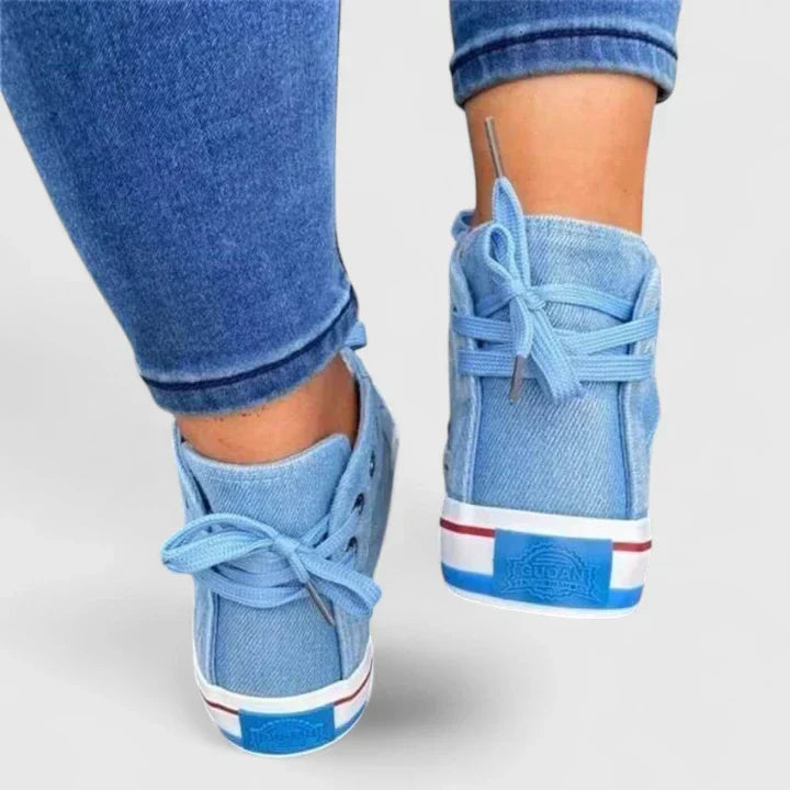 Women's Denim High Sneakers Lace-Up Side Zip