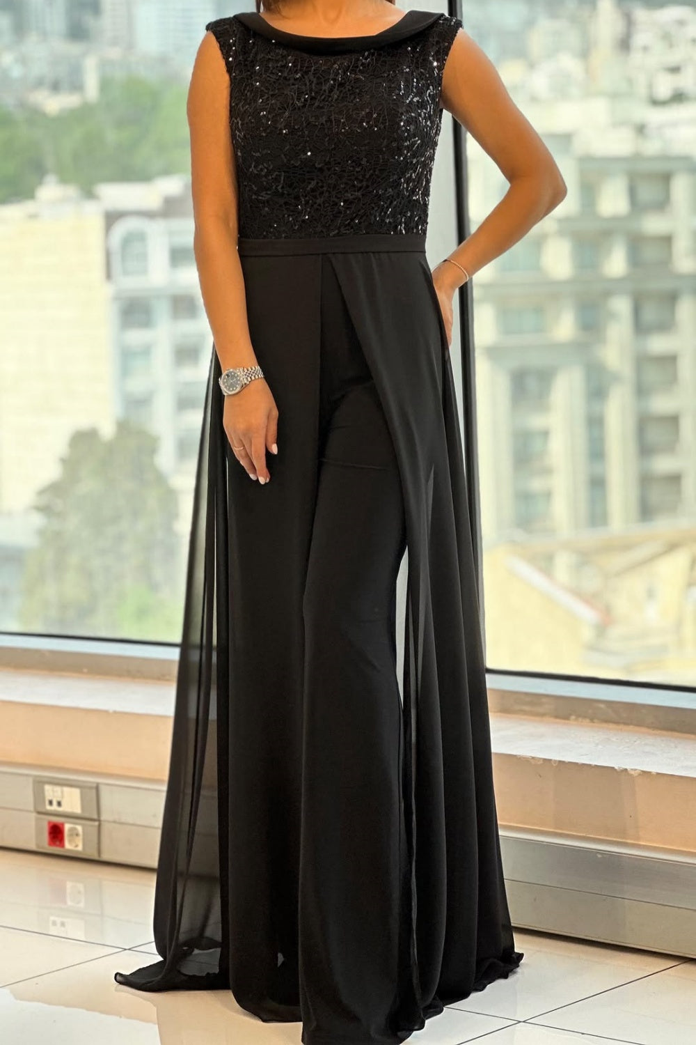 Women's Wide Leg Jumpsuit With Skirt Overlay - Vonnera