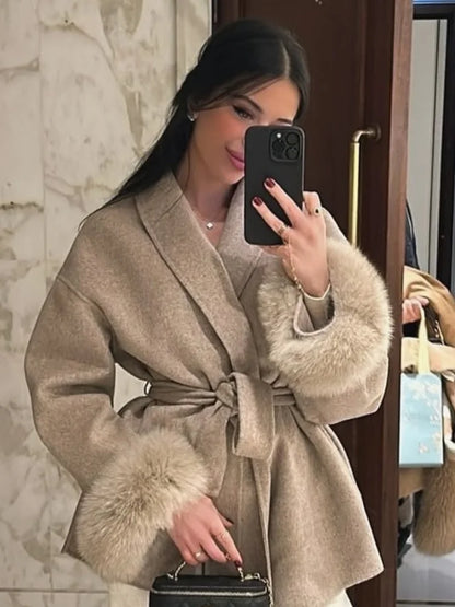 Women's Faux Fur Cuff Coat