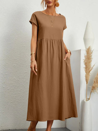Women's Cotton O-Neck Vintage Dress