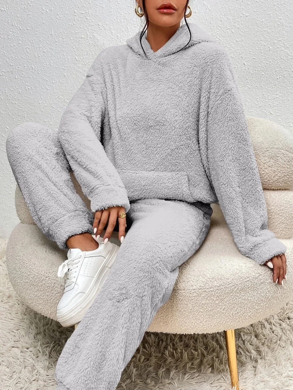 Teddy Hooded Housesuit Soft Cozy Beige
