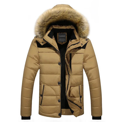 Men's Down Parka Wool Lined Hooded Fur Collar Jacket