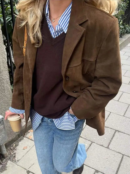 Women's Brown Suede Blazer