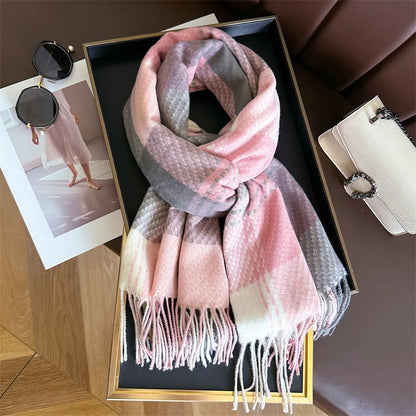 Arvella Women's Plaid Scarf With Tassel - Vonnera