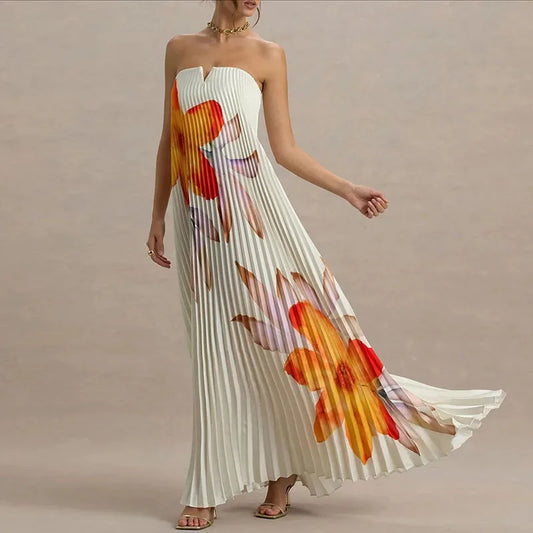 Women's Pleated Maxi Floral Dress - Vonnera