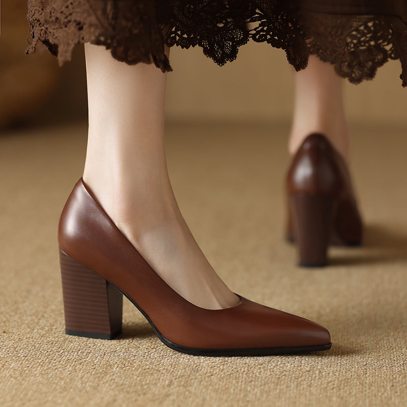Women's Pointed Toe Pumps Block Heel Slip On Work Shoes