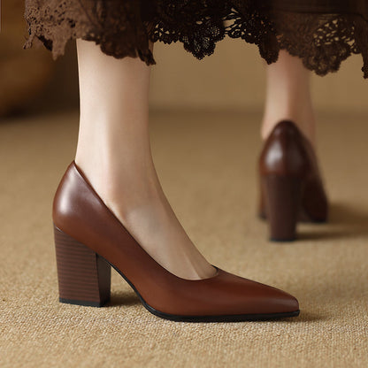 Women's Pointed Toe Pumps Block Heel Slip On Work Shoes