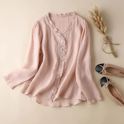 Women's Linen Neck V Blouse