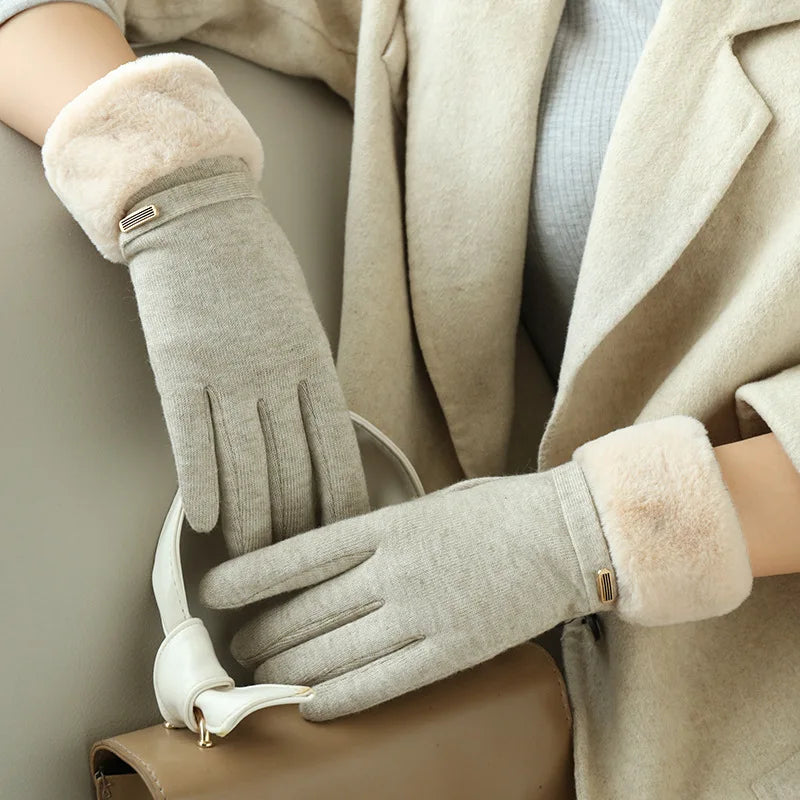 Women's Snug Fit Gloves Fleece Cuff Buckle