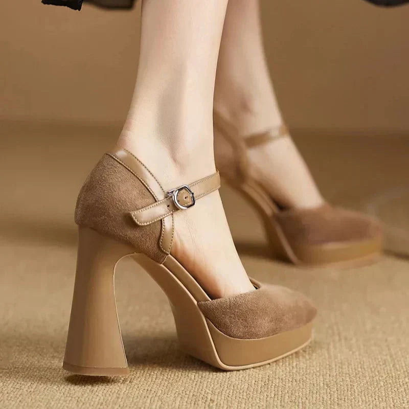 Women's Ankle Strap High Heel Pumps Block Heel