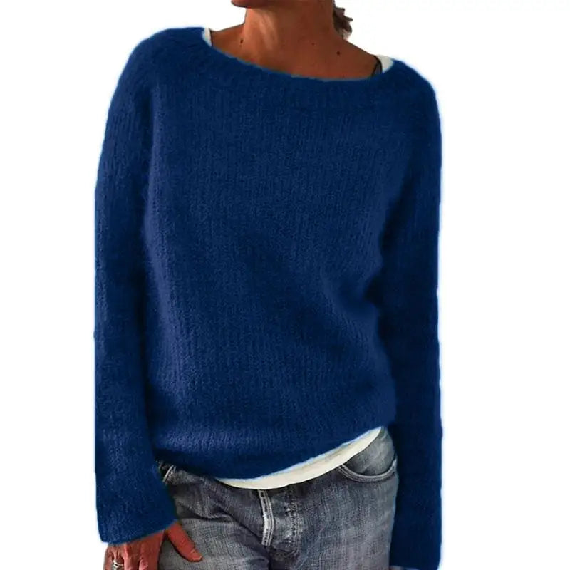 Women's Long Sleeve Knit Sweater Cozy Loose Fit Beige