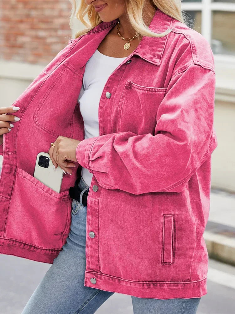 Women's Oversized Denim Jacket Casual Blue - Vonnera