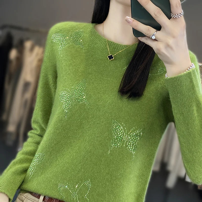 Women's Patterned Sweater Butterfly Design