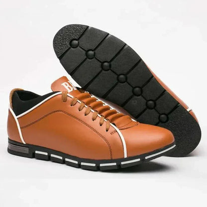 Men's Lace-Up Sneakers Leather Contrast Sole Black