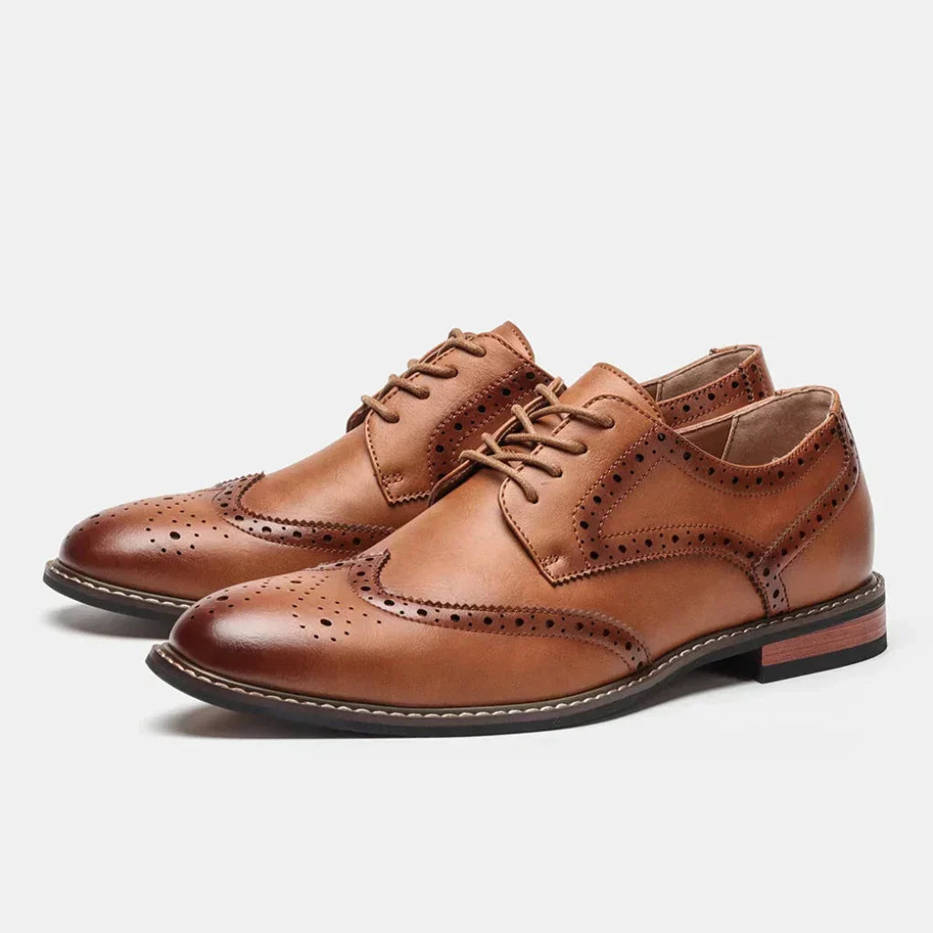 Men's Leather Oxford Shoes Wingtip Brogue Lace Up