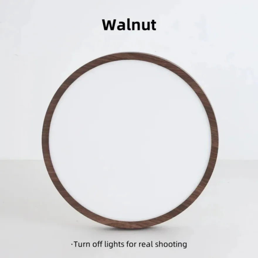 Circular LED Ceiling Light Walnut Wood Grain Thin Indoor