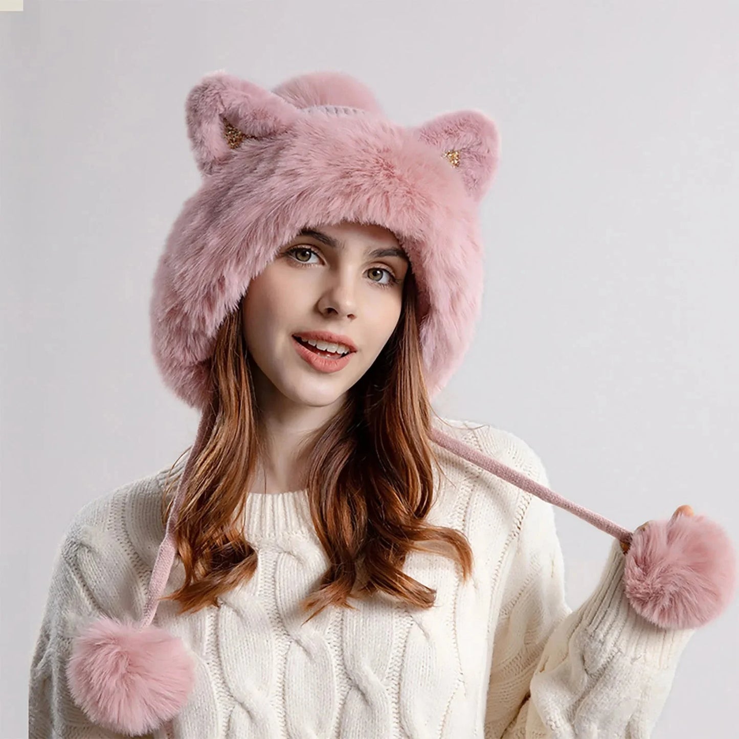 Women's Trapper Hat Faux Fur Ear Flaps Pom Poms - Vonnera