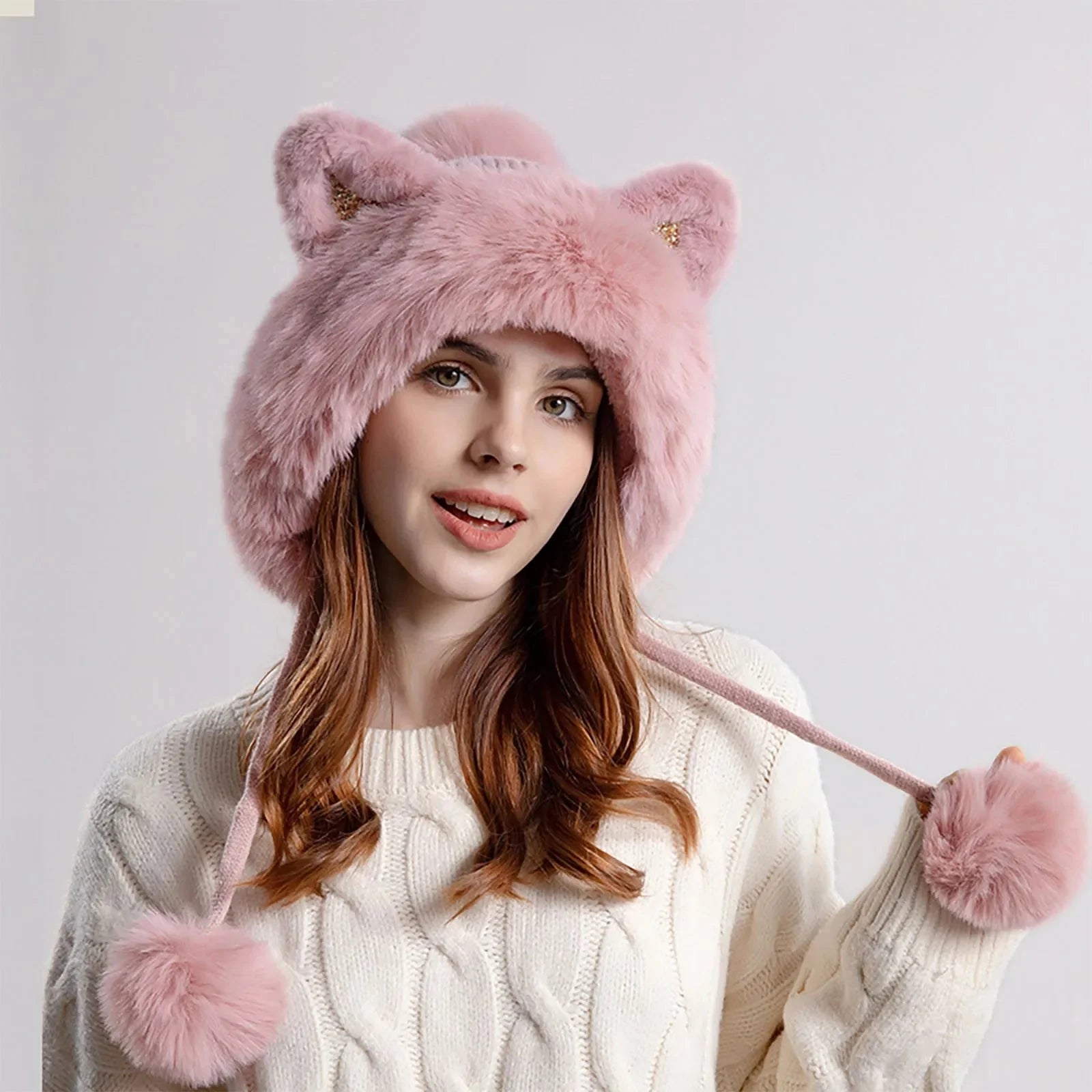 Women's Trapper Hat Faux Fur Ear Flaps Pom Poms - Vonnera