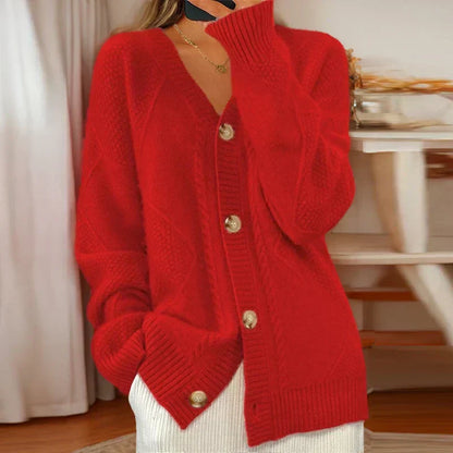 Women's V-Neck Oversized Cardigan Button Down