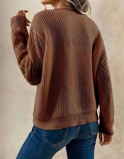 Women's V Neck Sweater Solid Paisley