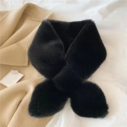 Women's Wrap Collar Scarf Fur Trim Cross Design - Vonnera