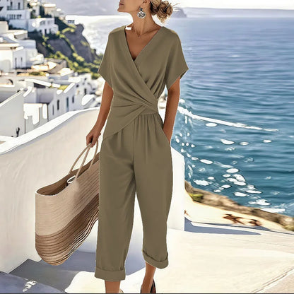 Women's 2-Piece Wrap Ankle Length Pants Set
