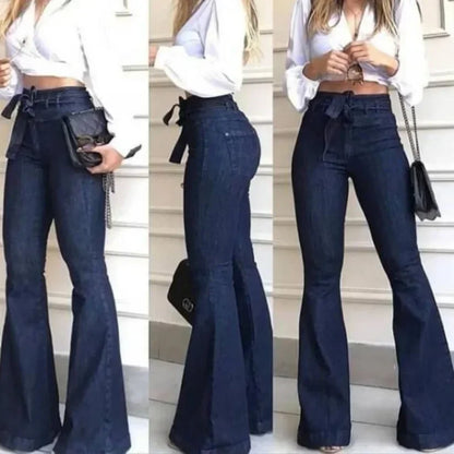 Women's High Waist Slim Fit Jeans Zipper Fly Dark Blue