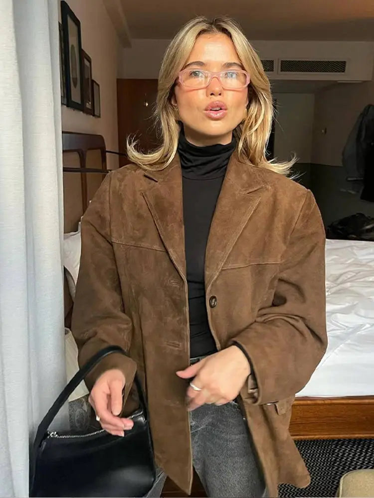 Women's Brown Suede Blazer - Vonnera