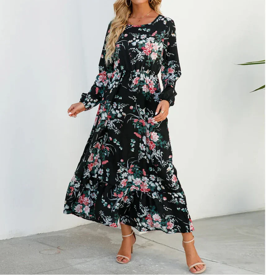 Women's Maxi Floral Long Sleeve Summer Dress