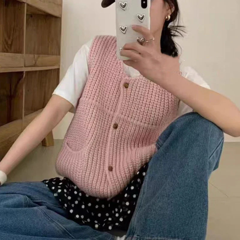Women's Knit Button Vest